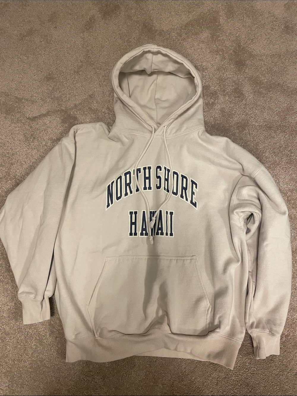 Brandy Melville Heavy Graphic Hoodie - Light Beige with Navy Print